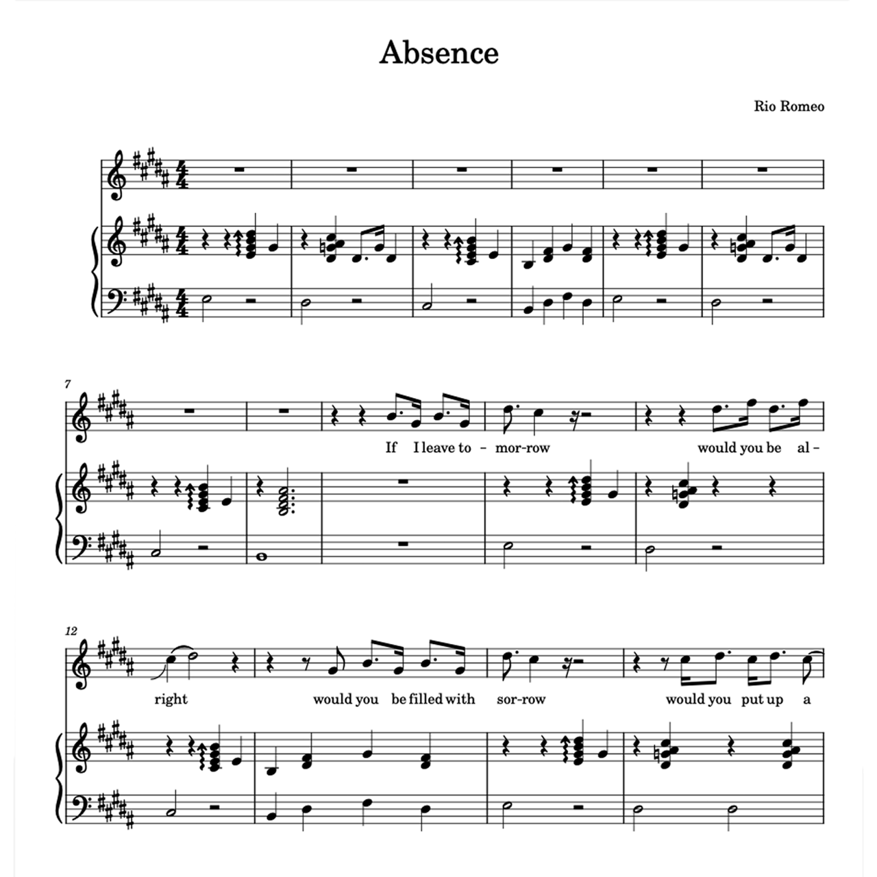 ABSENCE SHEET MUSIC